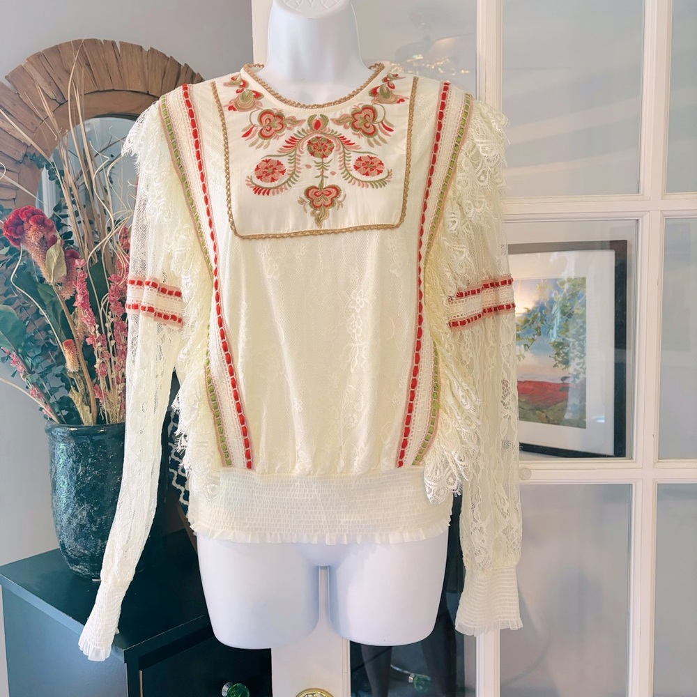 Anthropologie Bl-NK Tali Embroidered Lace Top S NWT - Picture 5 of 12